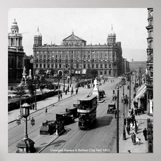 Poster Donegall Square, Belfast City Hall 1910 N. Irlanda (Frente)