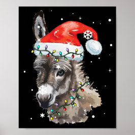 Poster Donkey Christmas Color Luz Santa Hat Donkey