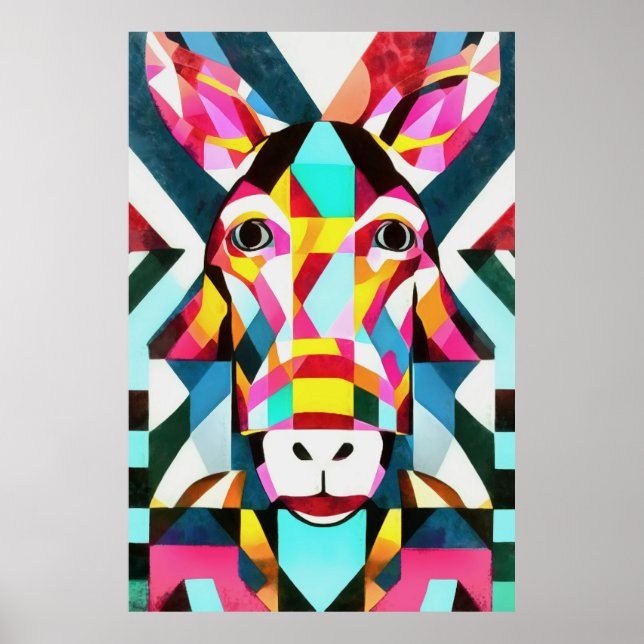 Poster Donkey Colorous Divertido Geométrico Abstrato Art (Frente)