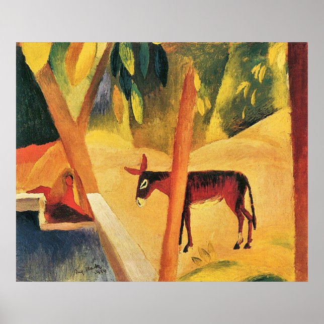 Póster Donkeys nas palmas por August Macke (Frente)