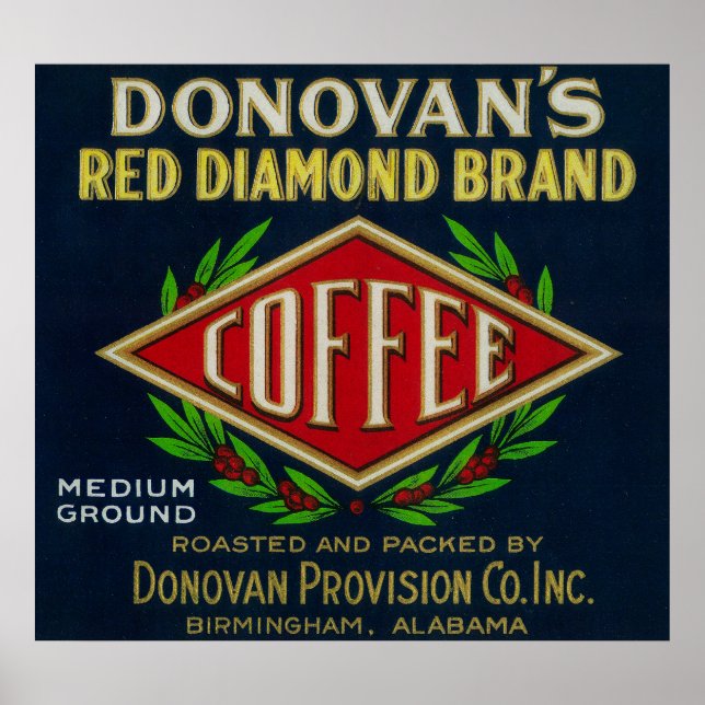 Póster Donovan's Coffee LabelBirmingham, AL (Frente)