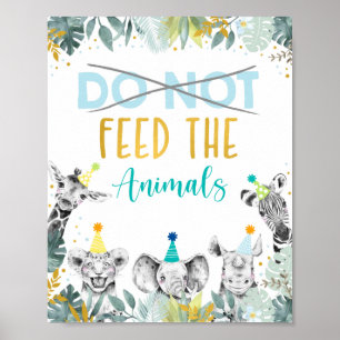 Poster Don't Feed The Animals Blue Gold Party Sign