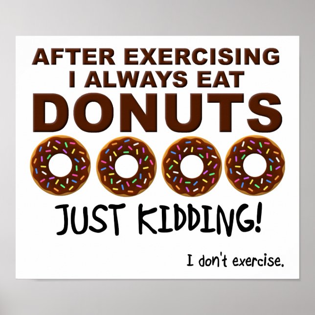 Póster Donuts e Exercícios Cartaz Divertido (Frente)