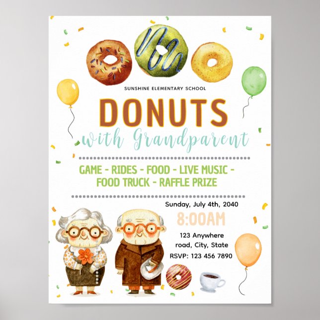 Poster Donuts editáveis com panfleto de avós (Frente)