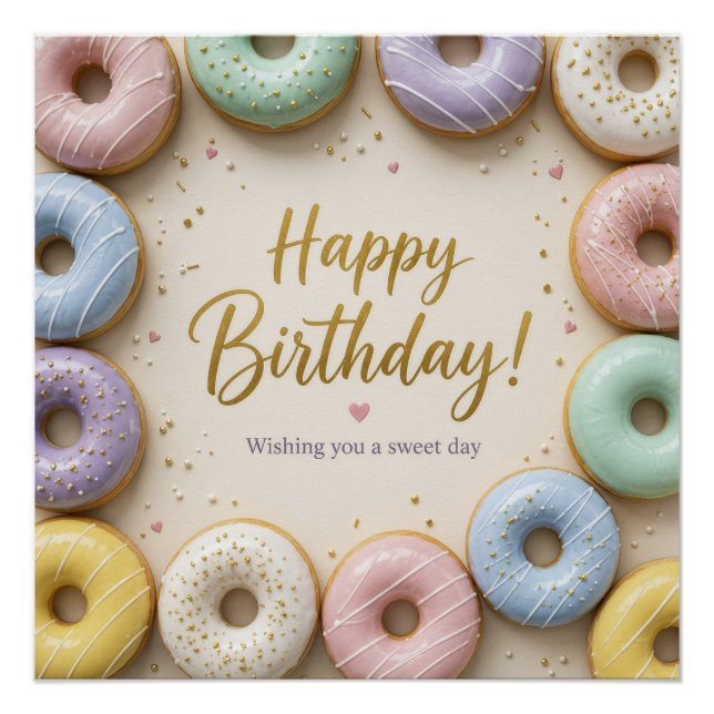 Póster Donuts Glacê Pastel Com Purpurina Dourada Doce (Frente)