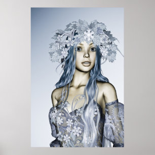 Póster Donzela de Neve Azul Retrato de Fantasia de Invern