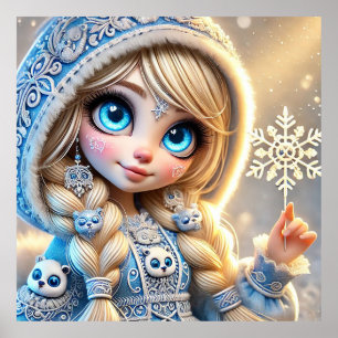 Poster Donzela de Neve Com Floco de Neve Brilhante