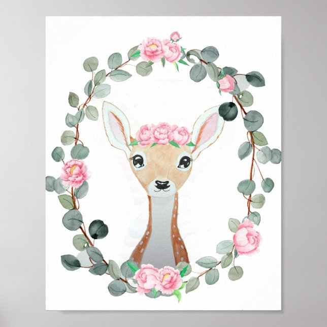 Poster Donzela do Chá da Woodland Deer Baby Girl (Frente)