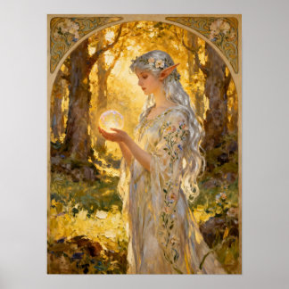 Poster Donzela Elfa Etérea Estilo Art Nouveau