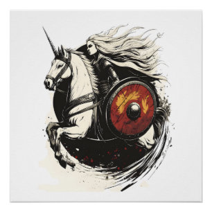 Póster Donzela Escudo Viking Unicórnio (1)