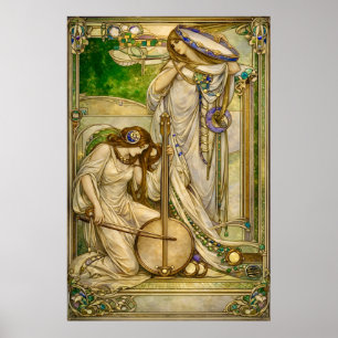 Poster Donzelas da Música Art Nouveau Ilustração Vintage