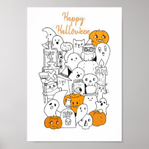 Poster Doodle feliz de Kawaii o Dia das Bruxas
