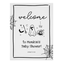 Póster Doodle Halloween Baby Shower Welcome