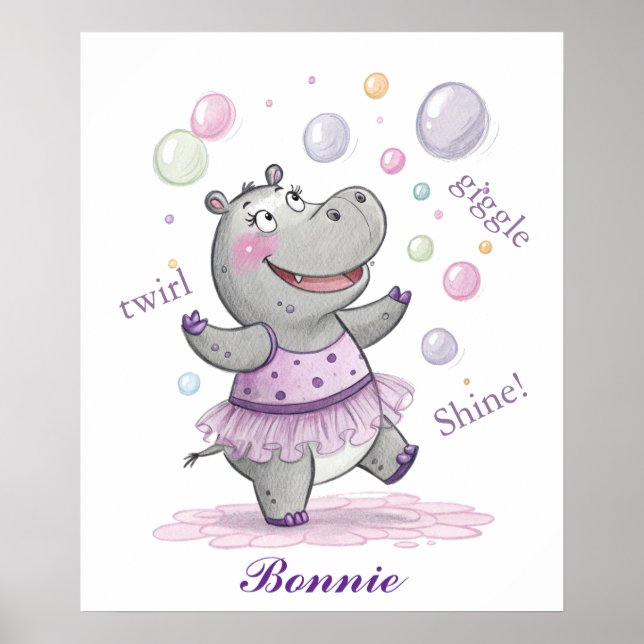 Poster Doodle Hippo Nursery Cute Doodle Animal (Frente)