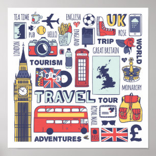 Póster Doodles do viagem de Inglaterra