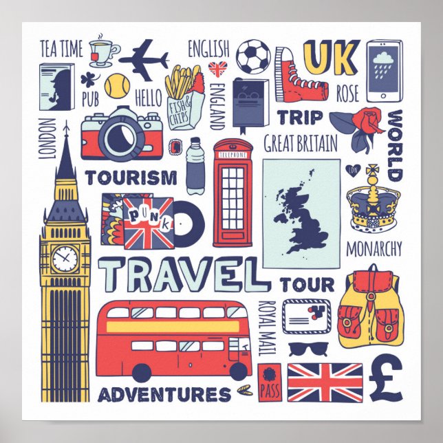 Póster Doodles Viagem da Inglaterra (Frente)