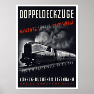 Póster Doppeldeckzuge ~ Vintage Railroad Train Viagem