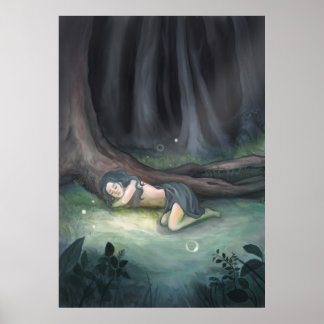Póster Dormindo no mato - Menina na Pintura Florestal