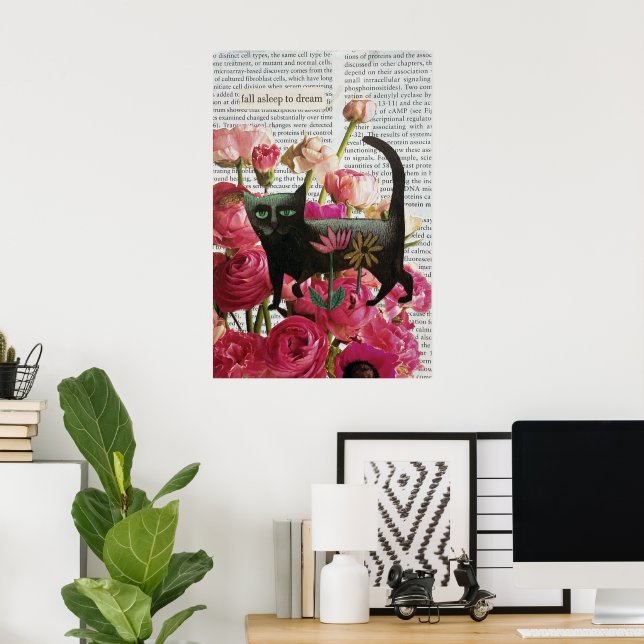 Poster Dormir para Sonhar Flores Rosa Quentes de Gato Pre (Escritório em casa)