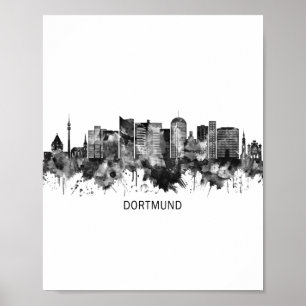 Poster Dortmund Alemanha Skyline BW