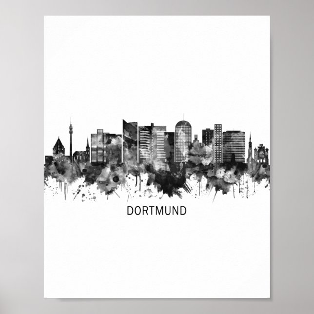 Poster Dortmund Alemanha Skyline BW (Frente)