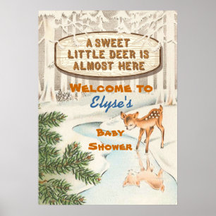 Poster dos cervos da floresta do inverno do chá d