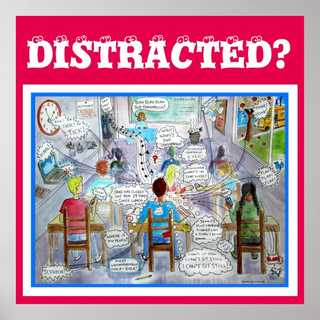 POSTER dos SINTOMAS ADHD "distraído" (Frente)