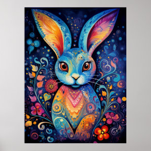 Poster Dotty Delight: Rainbow Doodle Bunny