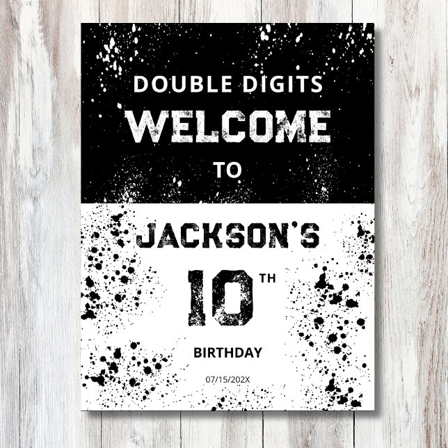 Poster Double Digits Boys 10th Birthday Welcome Sign (Boys 10th Birthday Grunge Double Digits Welcome Poster)