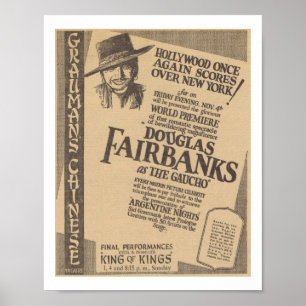 Poster Douglas Fairbanks a estreia mundial 1927 do gaúch
