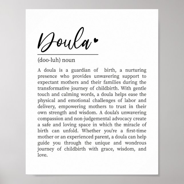 Poster Doula Definition, Doula Gift, presente para Doula (Frente)