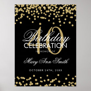 Poster Dourada aniversário de 40 anos Glitter Confetti Pr
