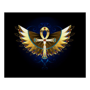 Póster Dourada Ankh com Asas