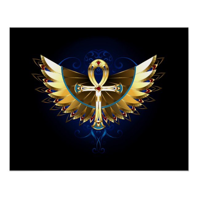 Póster Dourada Ankh com Asas (Frente)