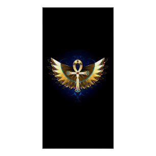 Póster Dourada Ankh com Asas
