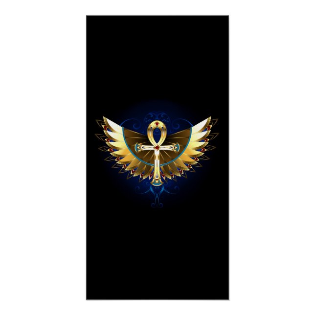 Póster Dourada Ankh com Asas (Frente)