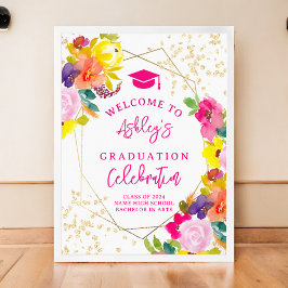 Poster Dourada brilho boho bold graduação floral bem-vind