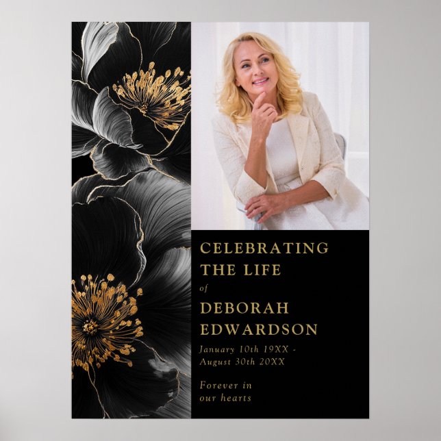 Poster Dourada Celebração Funeral Preta Do Sinal De Foto  (Frente)