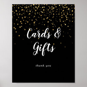 Poster Dourada Confetti Cartões de Casamento Negro e Si