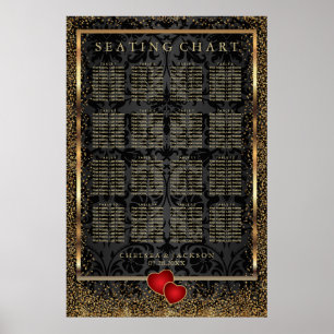 Poster Dourada Confetti e Damasco Preto - Gráfico de Asse