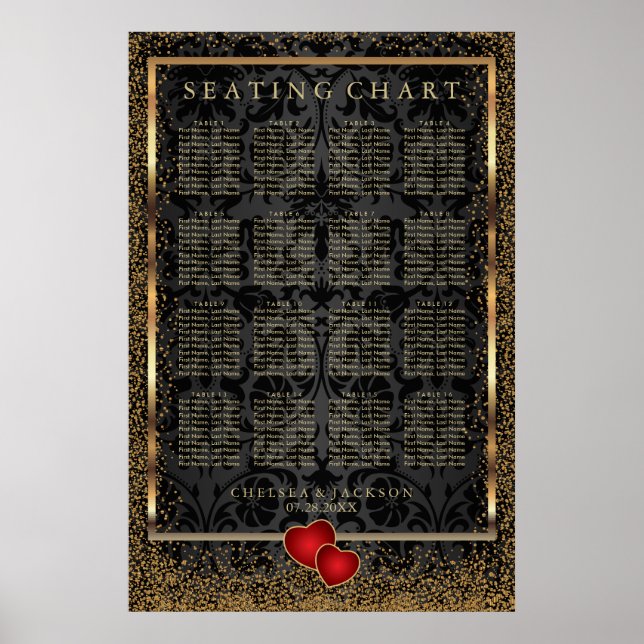 Poster Dourada Confetti e Damasco Preto - Gráfico de Asse (Frente)
