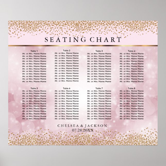 Póster Dourada Confetti e Linear Cor-de-Rosa - 10 Gráfico (Frente)