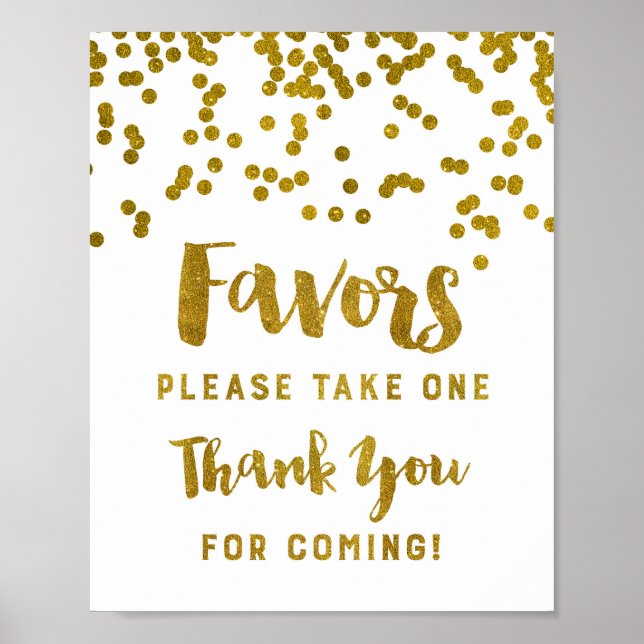 Poster Dourada Confetti Favor Sinal Obrigado Por Vir (Frente)