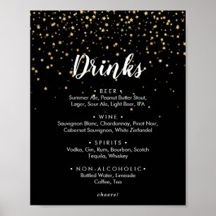 Poster Dourada Confetti   Sinal de menu Drinks de Casamen
