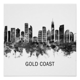 Póster Dourada Costa Austrália Skyline BW