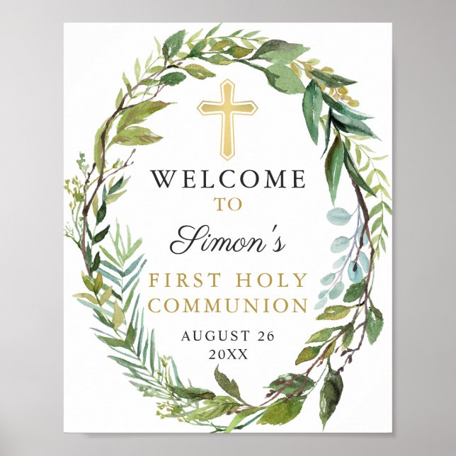 Poster Dourada Cruz Greenerada Terra Santa Primeira Comun (Frente)