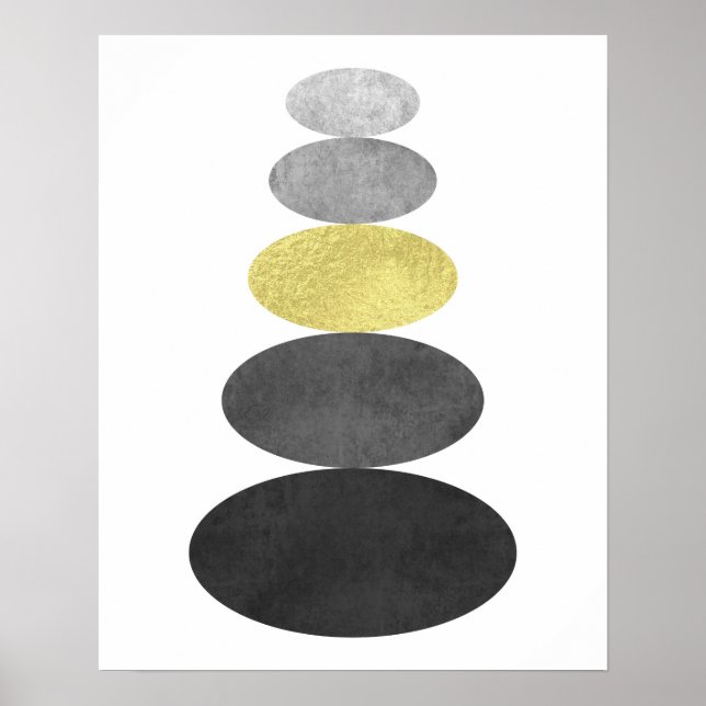 Poster Dourada e negra, Pebble art impressão, moderna, mí (Frente)