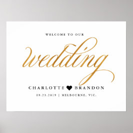 Poster Dourada falsa bem-vinda ao nosso sinal de casament