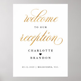 Poster Dourada falsa bem-vinda ao nosso sinal de casament
