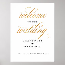 Poster Dourada falsa bem-vinda ao nosso sinal de casament